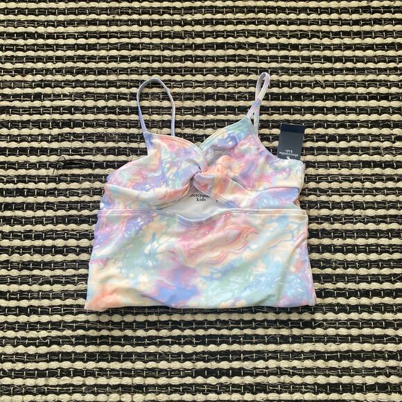 🌿Abercrombie Girls Front Cutout Marbled Pink Blue One Piece Swimsuit 11/12Y